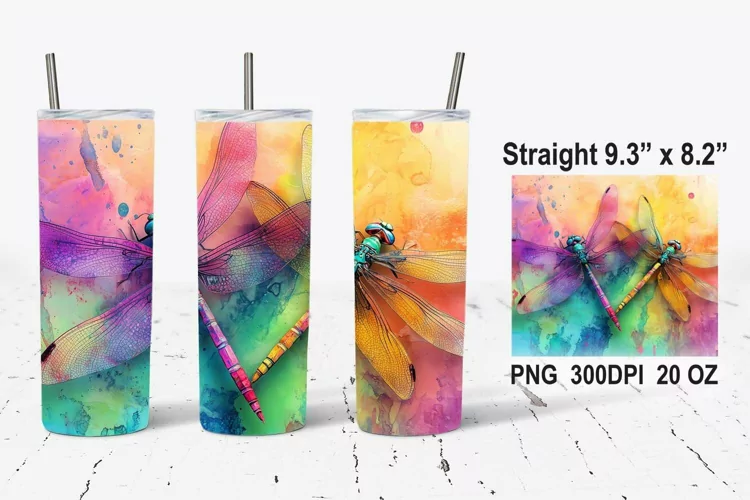 Watercolor Dragonflies Tumbler Wrap, Dragonfly Tumbler Wrap