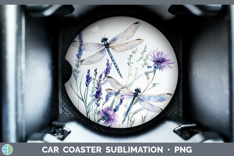 Watercolor Dragonfly Car Coaster Sublimation Designs