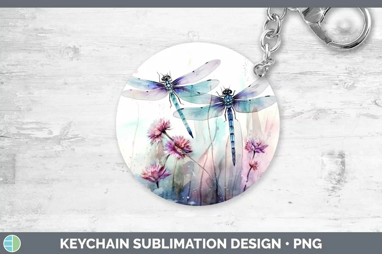Watercolor Dragonfly Keychain | Sublimation Keyring Design