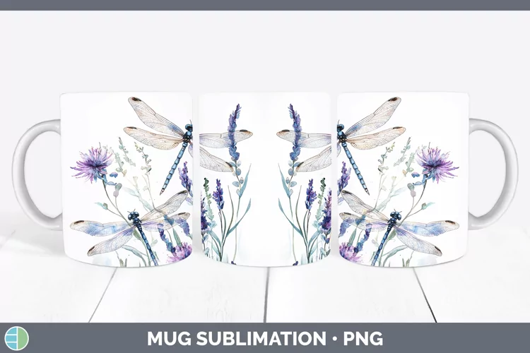 Watercolor Dragonfly Mug Wrap Sublimation Coffee Cup Designs