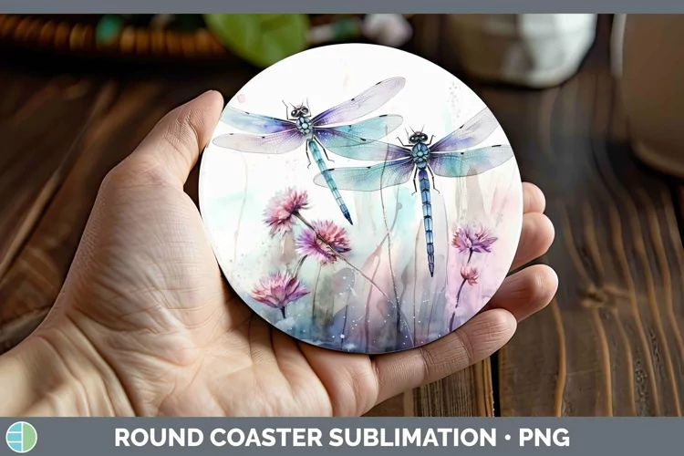 Watercolor Dragonfly Round Coaster | Sublimation Coaster Des