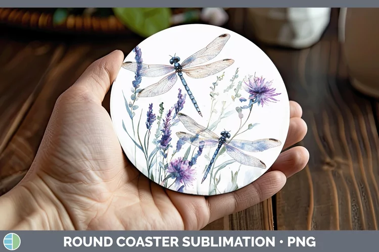 Watercolor Dragonfly Round Coaster Sublimation Coaster Desig