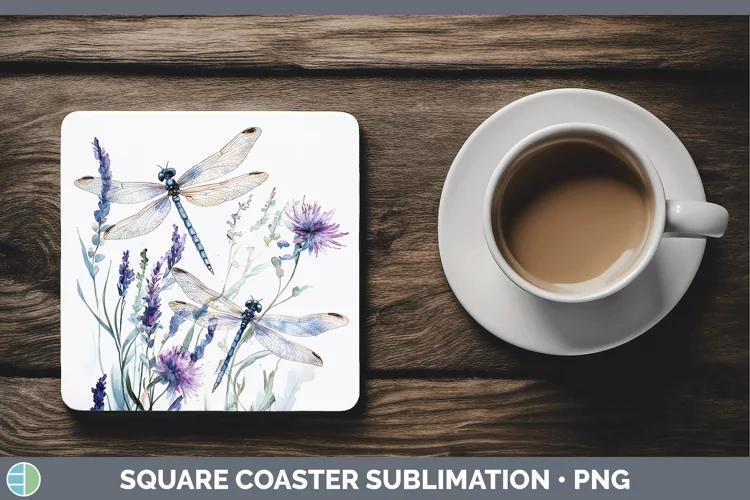 Watercolor Dragonfly Square Coaster Sublimation Coaster Desi
