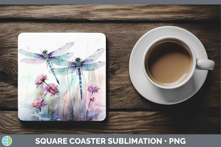 Watercolor Dragonfly Square Coaster | Sublimation Coaster De