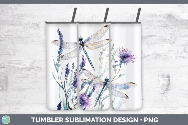 Watercolor Dragonfly Tumbler Sublimation 20 oz Skinny Tumble
