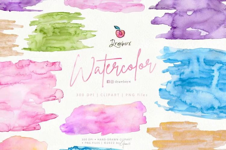 Abstract Watercolor, brush strokes clipart. png files 133