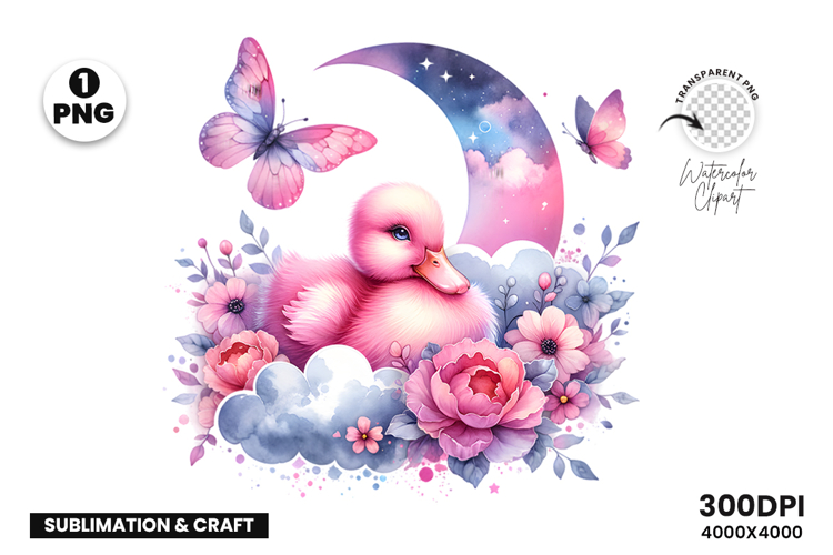 Watercolor Duck Cloud Clipart Sublimation PNG