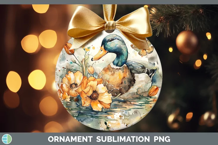 Watercolor Duck Ornament Sublimation Bauble Designs