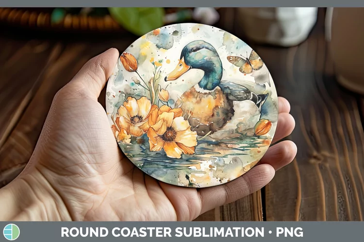 Watercolor Duck Round Coaster Sublimation Coaster Designs