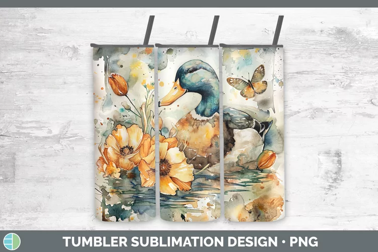 Watercolor Duck Tumbler Sublimation 20 oz Skinny Tumbler Des