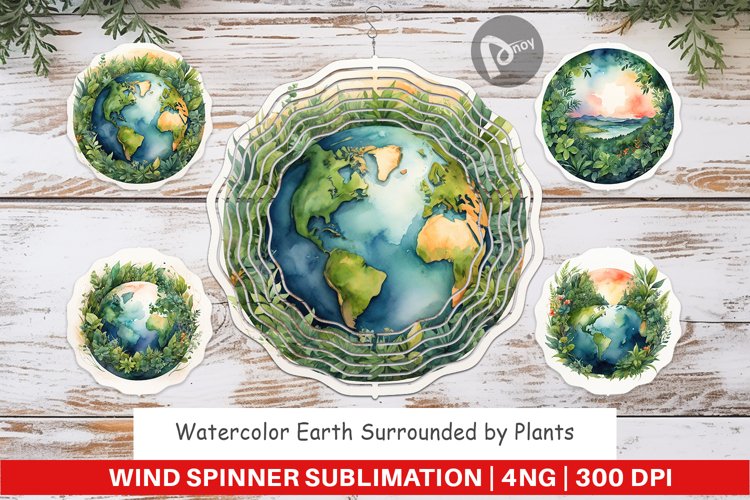 Wind Spinner Watercolor Earth Plants