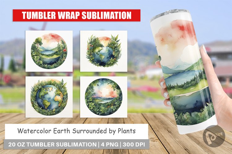Tumbler Wrap Watercolor Earth Plants