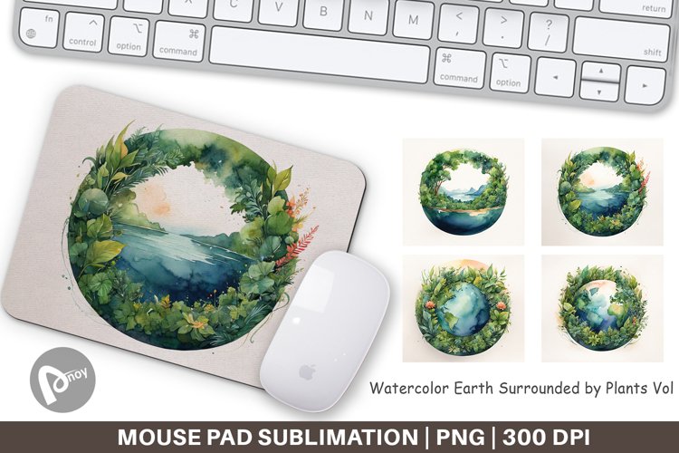 Mouse Pad Watercolor Earth Plants