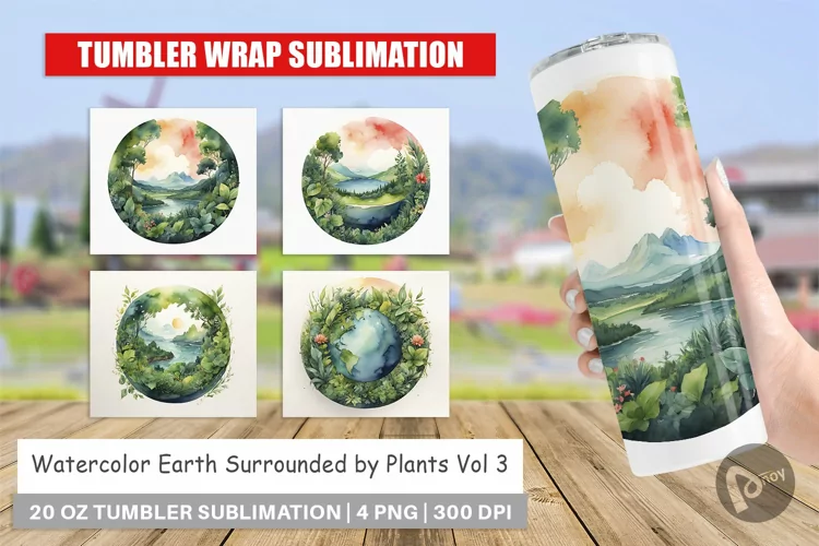 Tumbler Wrap Watercolor Earth Plants