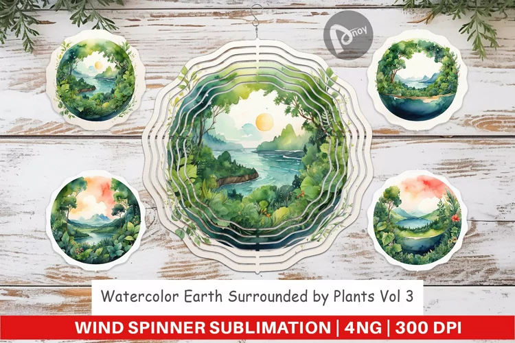 Wind Spinner Watercolor Earth Plants