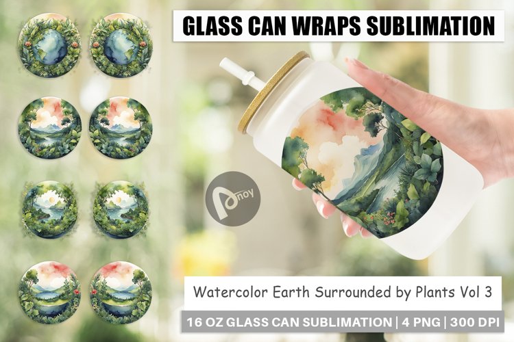 Glass Can Wraps Watercolor Earth Plants example image 1