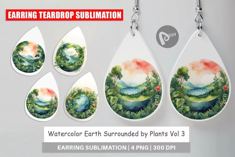Earring Teardrop Watercolor Earth Plants