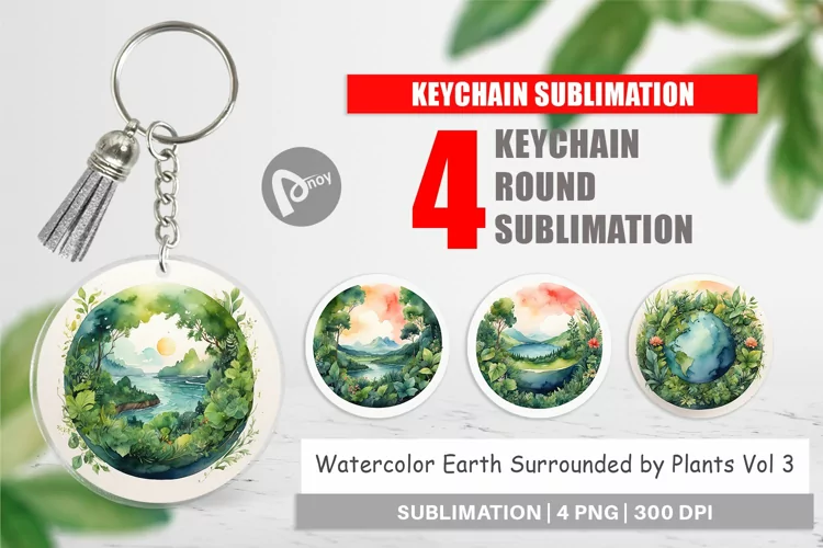Keychain Watercolor Earth Plants
