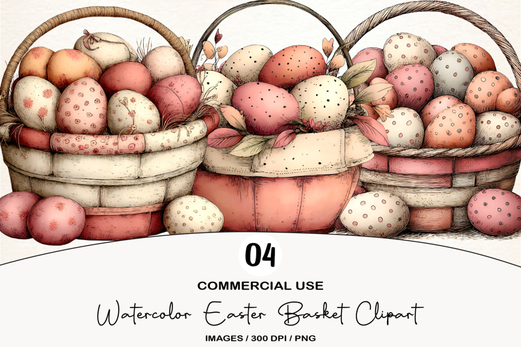 Watercolor Easter Basket Clipart