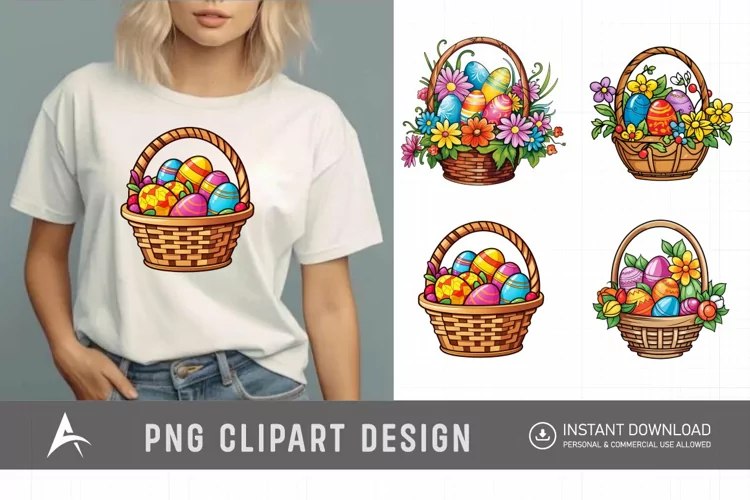 Watercolor Easter Baskets Clipart