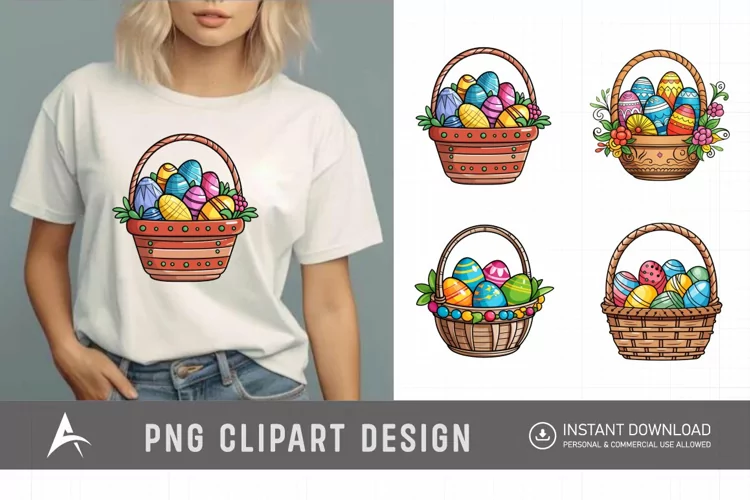 Watercolor Easter Baskets Clipart