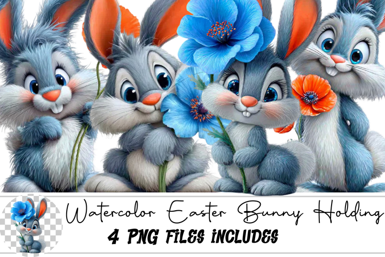 watercolor Easter Bunny Holding Clipart