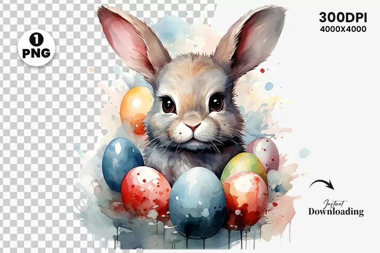 Watercolor Easter Day Sublimation Clipart | Easter Bunny PNG