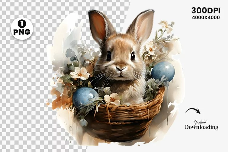 Watercolor Easter Day Sublimation Clipart | Easter Bunny PNG