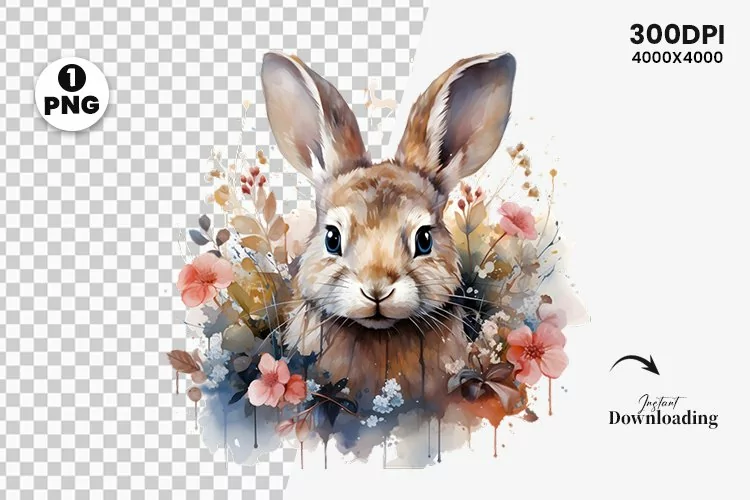Watercolor Easter Day Sublimation Clipart | Easter Bunny PNG