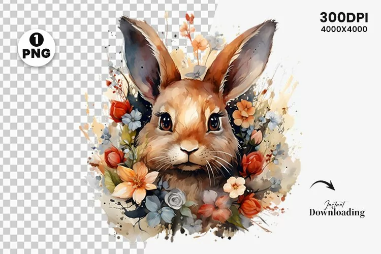 Watercolor Easter Day Sublimation Clipart | Easter Bunny PNG