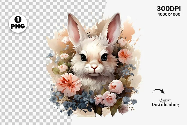 Watercolor Easter Day Sublimation Clipart | Easter Bunny PNG