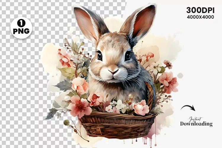 Watercolor Easter Day Sublimation Clipart | Easter Bunny PNG