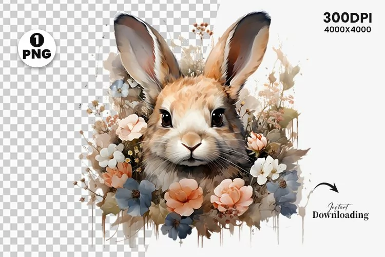 Watercolor Easter Day Sublimation Clipart | Easter Bunny PNG