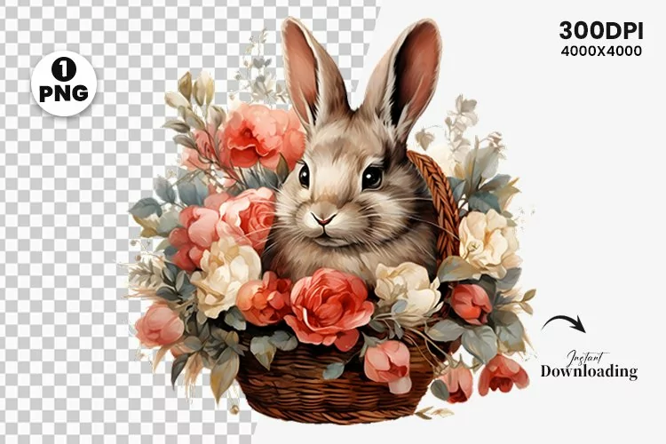 Watercolor Easter Day Sublimation Clipart | Easter Bunny PNG