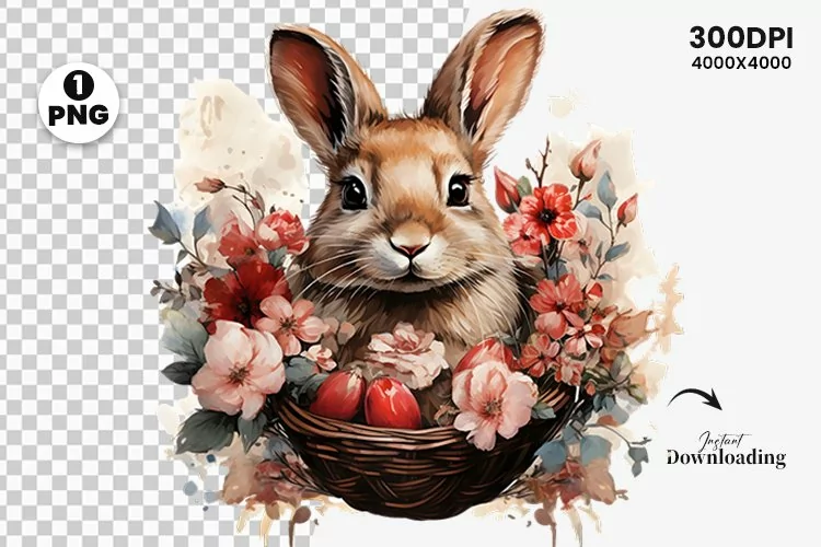Watercolor Easter Day Sublimation Clipart | Easter Bunny PNG