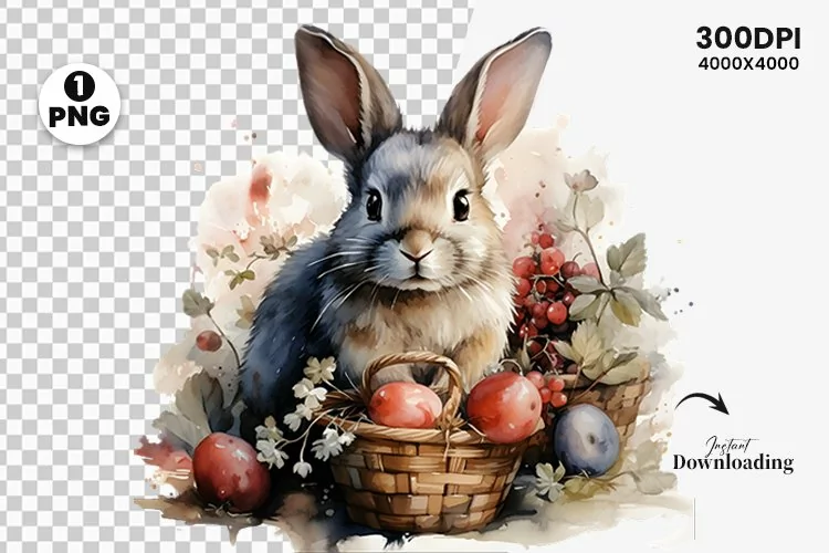 Watercolor Easter Day Sublimation Clipart | Easter Bunny PNG