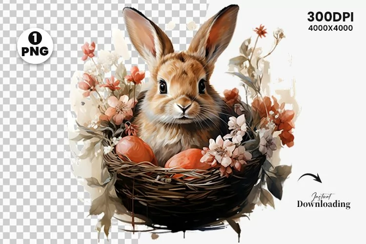 Watercolor Easter Day Sublimation Clipart | Easter Bunny PNG