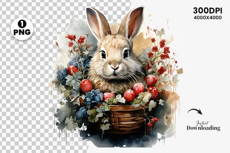 Watercolor Easter Day Sublimation Clipart | Easter Bunny PNG