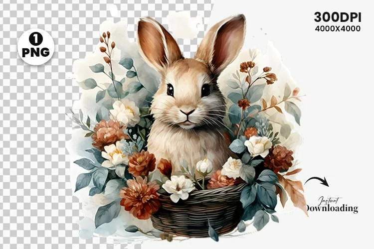 Watercolor Easter Day Sublimation Clipart | Easter Bunny PNG