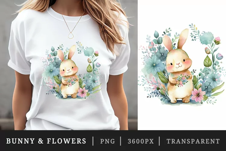 Watercolor cute bunny t-shirt sublimation print design png