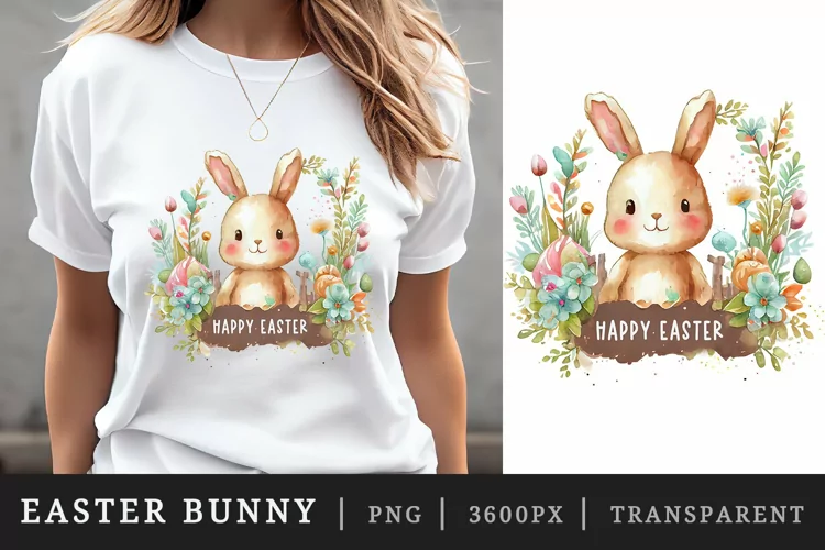 Watercolor easter bunny t-shirt sublimation print design png