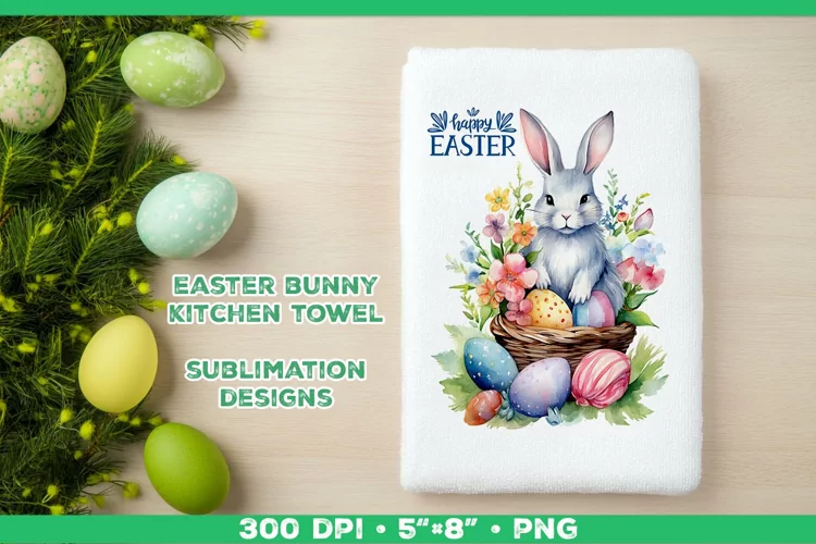 Watercolor Easter Bunny Towel Sublimation Design PNG