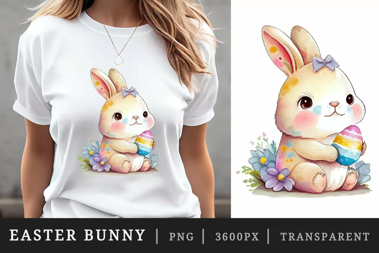 Watercolor easter bunny t-shirt sublimation print design png