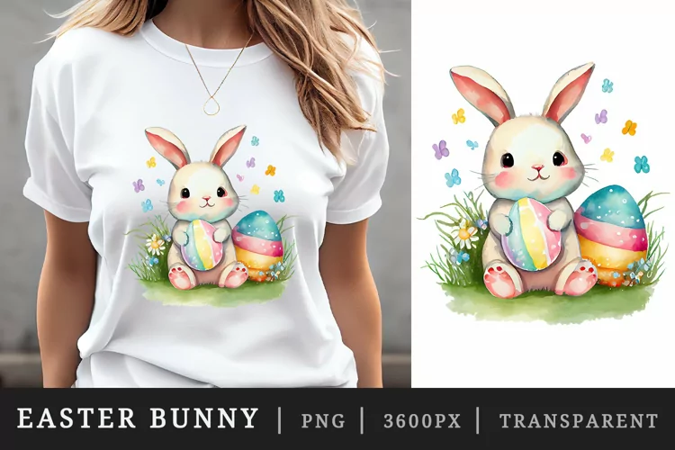 Watercolor easter bunny t-shirt sublimation print design png