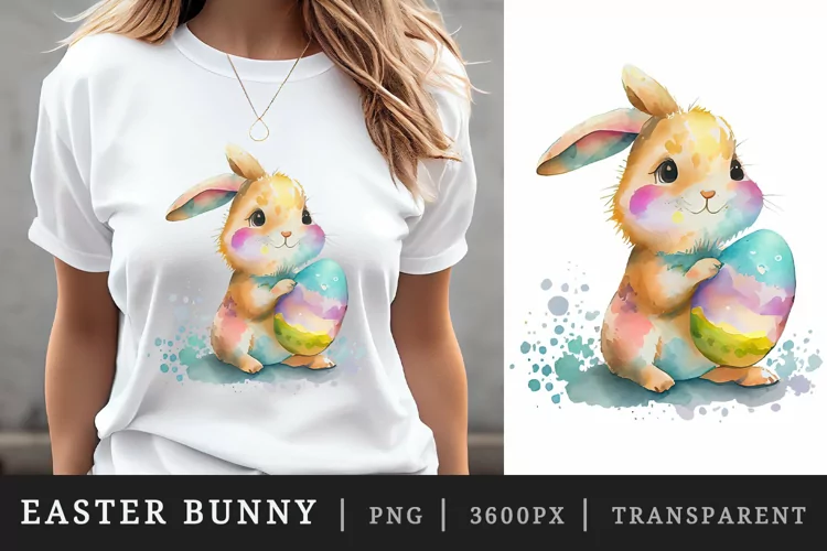 Watercolor easter bunny t-shirt sublimation print design png