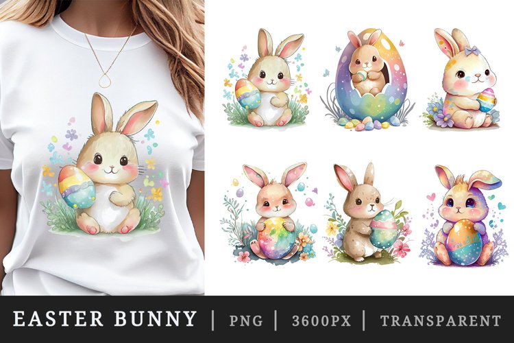 Watercolor easter bunny t-shirt sublimation design bundle