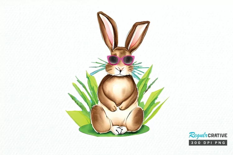 Watercolor Easter Bunny with Glasses Bunny PNG Clipart