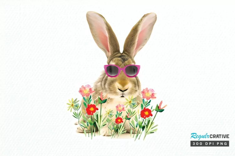 Watercolor Easter Bunny with Glasses Bunny PNG Clipart