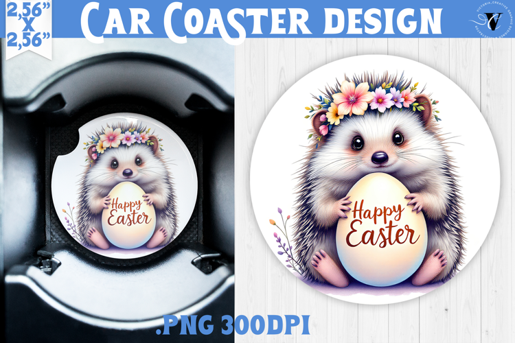 Car Coaster | Watercolor Hedgehog | Happy Easter