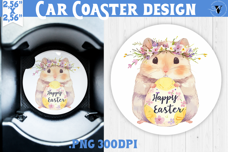 Car Coaster | Watercolor Hamster | Happy Easter